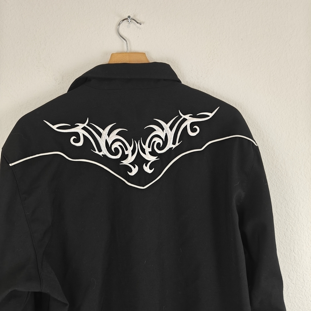 Vintage Roper Black Western Pearl Snap Shirt – White Embroidered Scroll Men’s LG - Picture 11 of 13